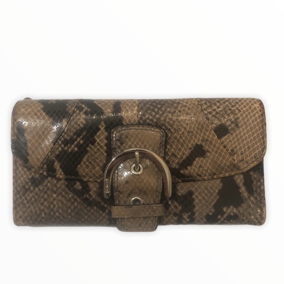 Coach snakeskin embossed leather checkbook wallet - Picture 1 of 13